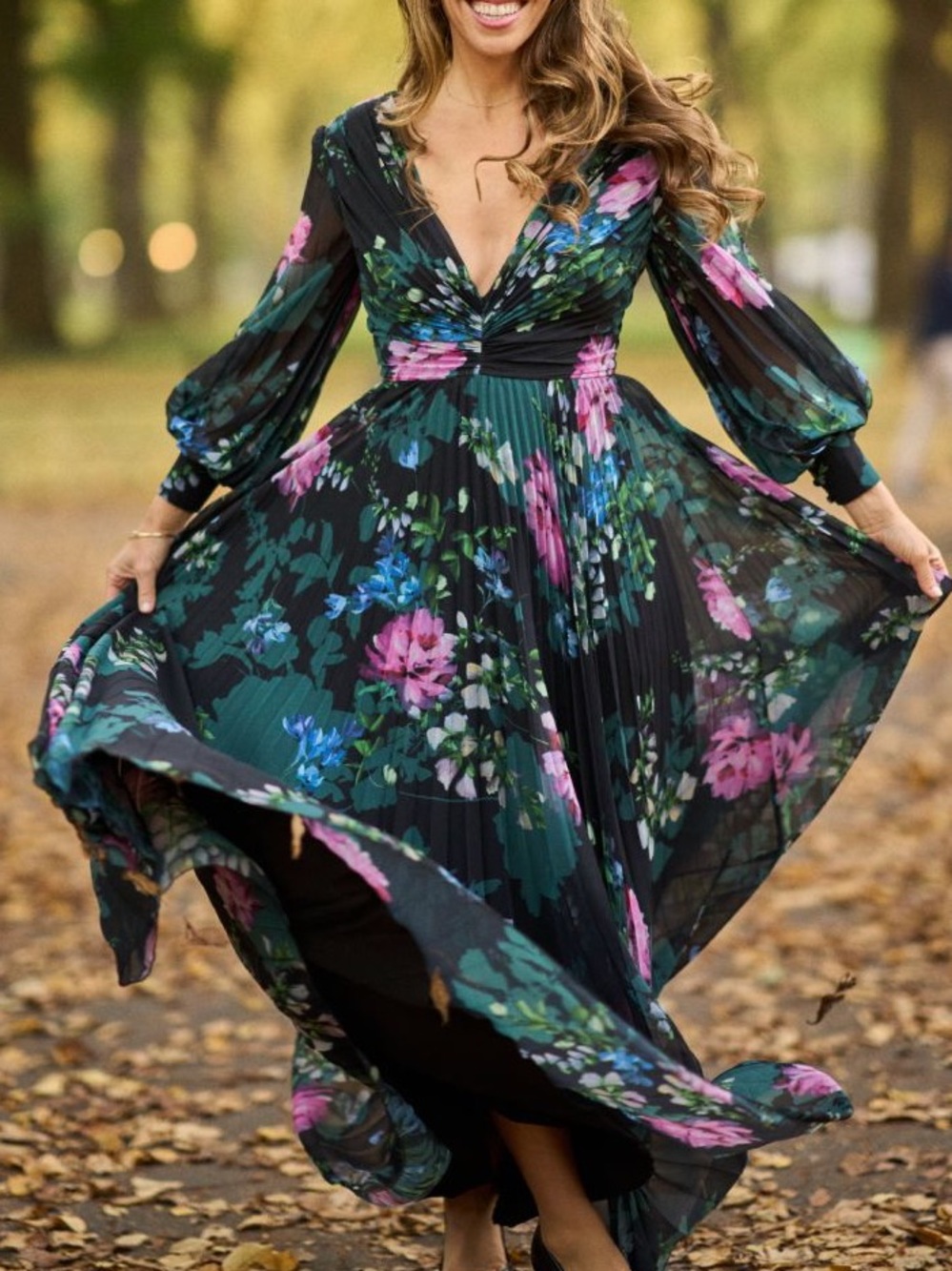 Badgley Mischka pleated floral gown size 14 - Picture 2 of 11